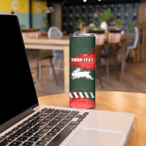 Personalised South Sydney Rabbitohs Rugby Skinny Tumbler Rabbits Mascot - Sporty Splash Art Style
