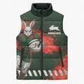 Personalised South Sydney Rabbitohs Rugby Sleeveless Puffer Jacket Rabbits Mascot - Sporty Splash Art Style