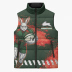 Personalised South Sydney Rabbitohs Rugby Sleeveless Puffer Jacket Rabbits Mascot - Sporty Splash Art Style