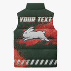 Personalised South Sydney Rabbitohs Rugby Sleeveless Puffer Jacket Rabbits Mascot - Sporty Splash Art Style