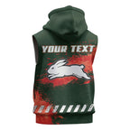 Personalised South Sydney Rabbitohs Rugby Sleeveless Zip Hoodie Rabbits Mascot - Sporty Splash Art Style