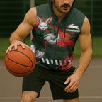 Personalised South Sydney Rabbitohs Rugby Sleeveless Zip Hoodie Rabbits Mascot - Sporty Splash Art Style