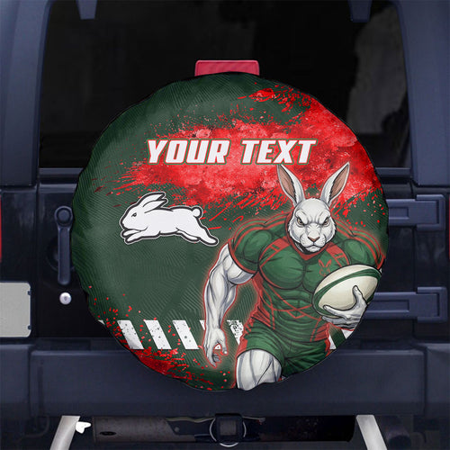 Personalised South Sydney Rabbitohs Rugby Spare Tire Cover Rabbits Mascot - Sporty Splash Art Style