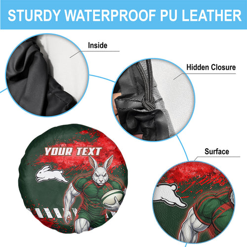 Personalised South Sydney Rabbitohs Rugby Spare Tire Cover Rabbits Mascot - Sporty Splash Art Style