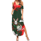 Personalised South Sydney Rabbitohs Rugby Summer Maxi Dress Rabbits Mascot - Sporty Splash Art Style