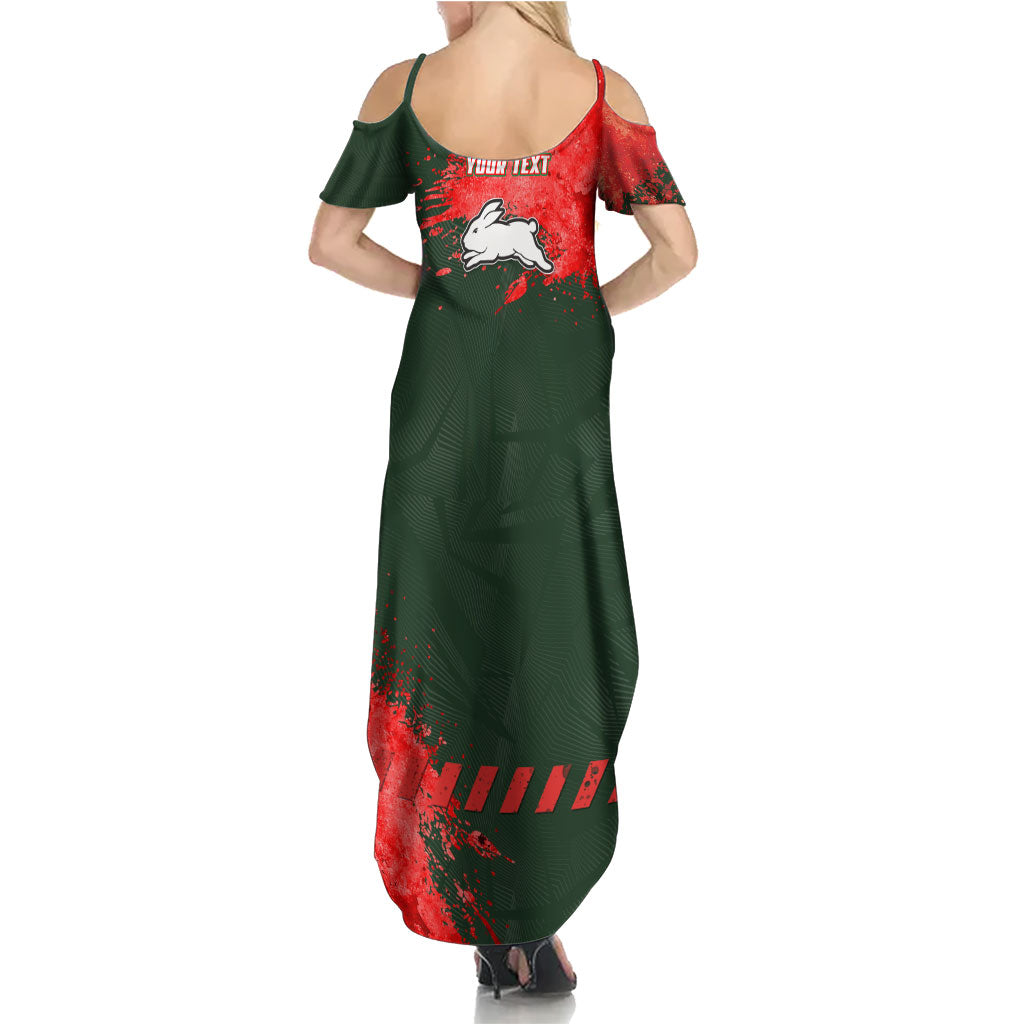 Personalised South Sydney Rabbitohs Rugby Summer Maxi Dress Rabbits Mascot - Sporty Splash Art Style