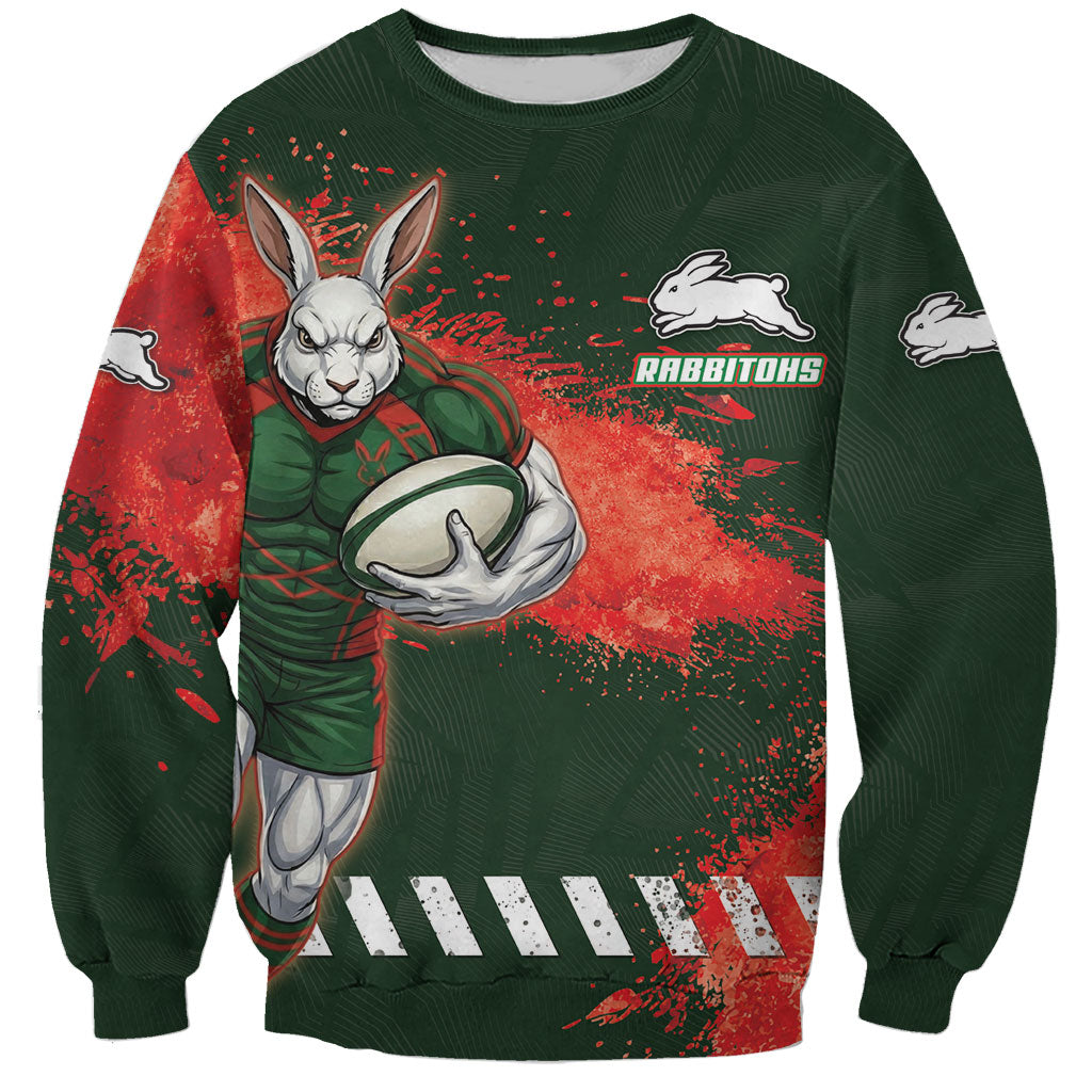 Personalised South Sydney Rabbitohs Rugby Sweatshirt Rabbits Mascot - Sporty Splash Art Style