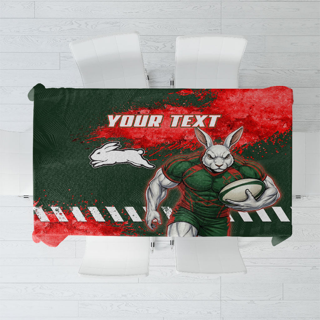Personalised South Sydney Rabbitohs Rugby Tablecloth Rabbits Mascot - Sporty Splash Art Style