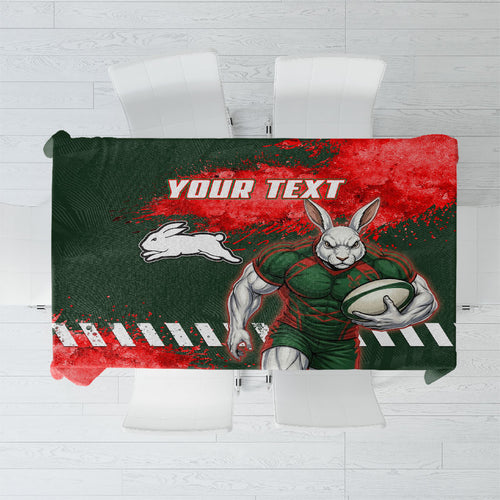 Personalised South Sydney Rabbitohs Rugby Tablecloth Rabbits Mascot - Sporty Splash Art Style