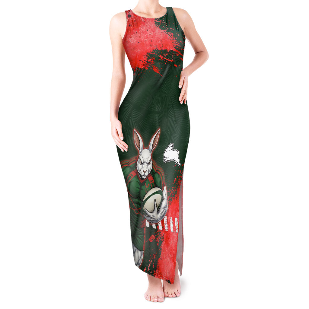 Personalised South Sydney Rabbitohs Rugby Tank Maxi Dress Rabbits Mascot - Sporty Splash Art Style