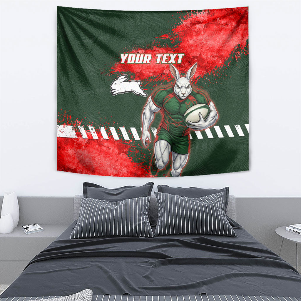 Personalised South Sydney Rabbitohs Rugby Tapestry Rabbits Mascot - Sporty Splash Art Style