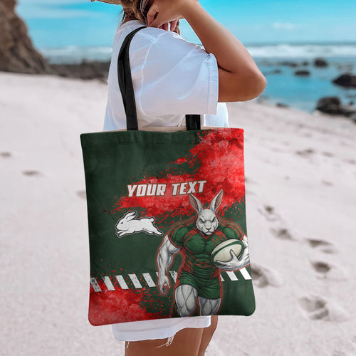 Personalised South Sydney Rabbitohs Rugby Tote Bag Rabbits Mascot - Sporty Splash Art Style