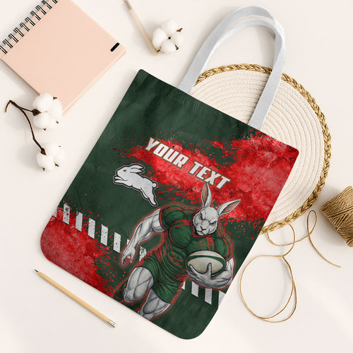 Personalised South Sydney Rabbitohs Rugby Tote Bag Rabbits Mascot - Sporty Splash Art Style