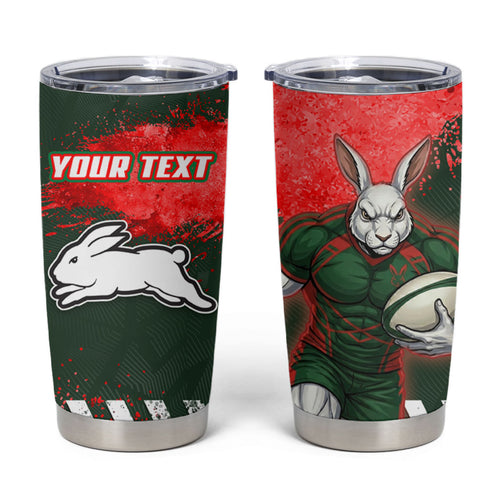 Personalised South Sydney Rabbitohs Rugby Tumbler Cup Rabbits Mascot - Sporty Splash Art Style