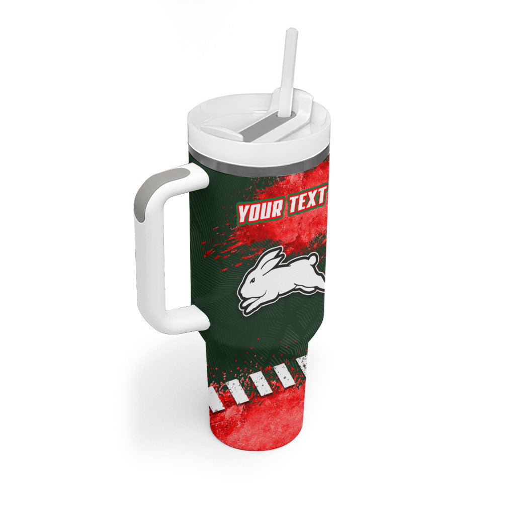 Personalised South Sydney Rabbitohs Rugby Tumbler With Handle Rabbits Mascot - Sporty Splash Art Style