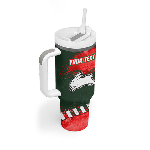 Personalised South Sydney Rabbitohs Rugby Tumbler With Handle Rabbits Mascot - Sporty Splash Art Style