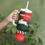 Personalised South Sydney Rabbitohs Rugby Tumbler With Handle Rabbits Mascot - Sporty Splash Art Style