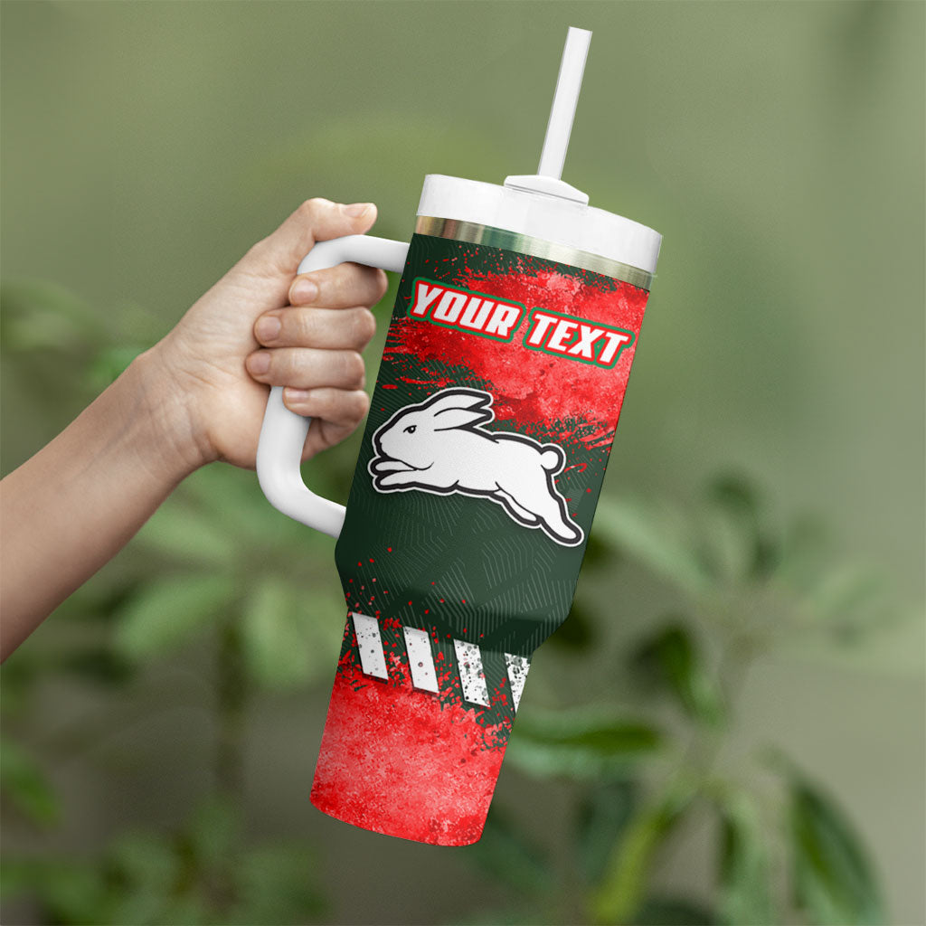 Personalised South Sydney Rabbitohs Rugby Tumbler With Handle Rabbits Mascot - Sporty Splash Art Style