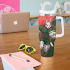 Personalised South Sydney Rabbitohs Rugby Tumbler With Handle Rabbits Mascot - Sporty Splash Art Style