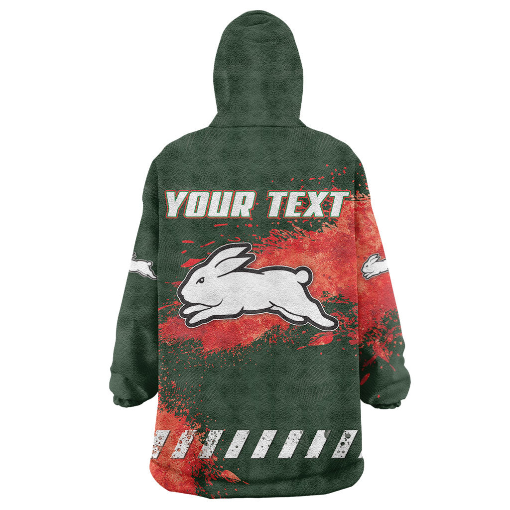 Personalised South Sydney Rabbitohs Rugby Wearable Blanket Hoodie Rabbits Mascot - Sporty Splash Art Style