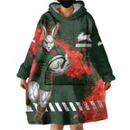 Personalised South Sydney Rabbitohs Rugby Wearable Blanket Hoodie Rabbits Mascot - Sporty Splash Art Style