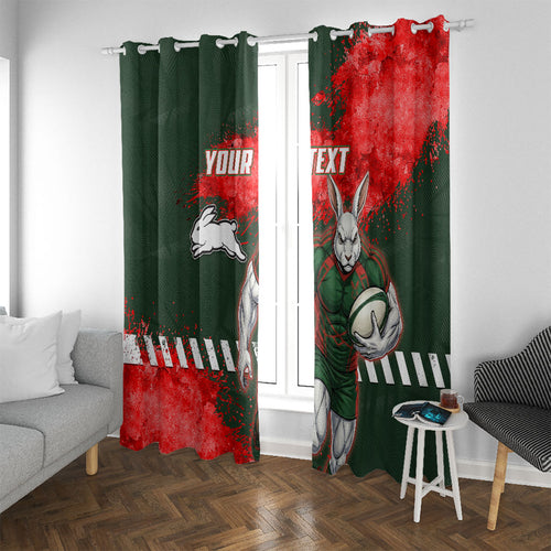 Personalised South Sydney Rabbitohs Rugby Window Curtain Rabbits Mascot - Sporty Splash Art Style
