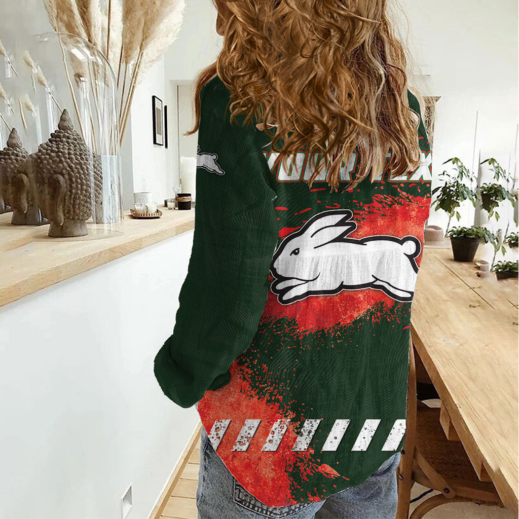 Personalised South Sydney Rabbitohs Rugby Women Casual Shirt Rabbits Mascot - Sporty Splash Art Style