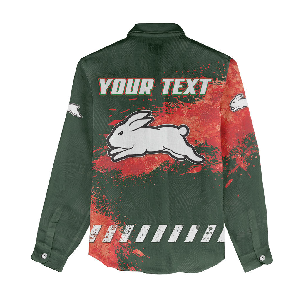Personalised South Sydney Rabbitohs Rugby Women Casual Shirt Rabbits Mascot - Sporty Splash Art Style