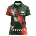 Personalised South Sydney Rabbitohs Rugby Women Polo Shirt Rabbits Mascot - Sporty Splash Art Style