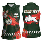 Personalised South Sydney Rabbitohs Rugby Women Sleeveless Polo Shirt Rabbits Mascot - Sporty Splash Art Style