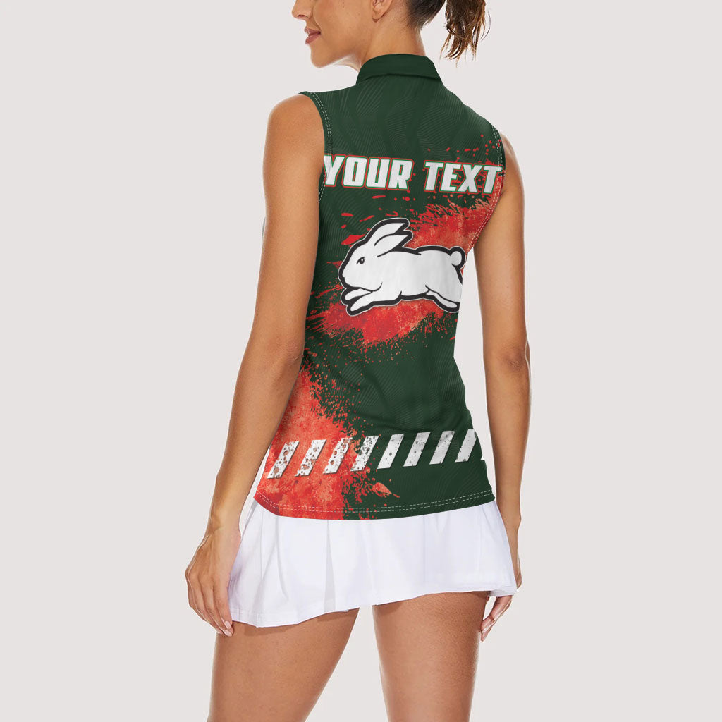 Personalised South Sydney Rabbitohs Rugby Women Sleeveless Polo Shirt Rabbits Mascot - Sporty Splash Art Style