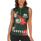 Personalised South Sydney Rabbitohs Rugby Women Sleeveless Polo Shirt Rabbits Mascot - Sporty Splash Art Style