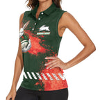 Personalised South Sydney Rabbitohs Rugby Women Sleeveless Polo Shirt Rabbits Mascot - Sporty Splash Art Style