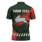 Personalised South Sydney Rabbitohs Rugby Zipper Polo Shirt Rabbits Mascot - Sporty Splash Art Style