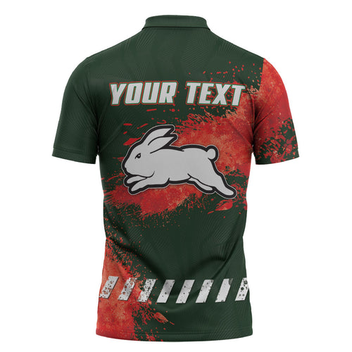 Personalised South Sydney Rabbitohs Rugby Zipper Polo Shirt Rabbits Mascot - Sporty Splash Art Style