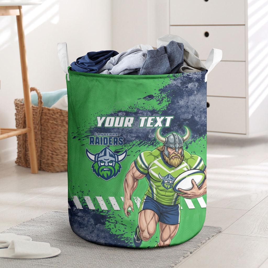 Personalised Canberra Raiders Rugby Laundry Basket Viking Green Machine Mascot - Sporty Splash Art Style