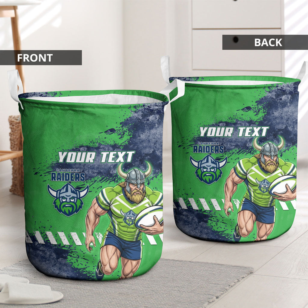 Personalised Canberra Raiders Rugby Laundry Basket Viking Green Machine Mascot - Sporty Splash Art Style