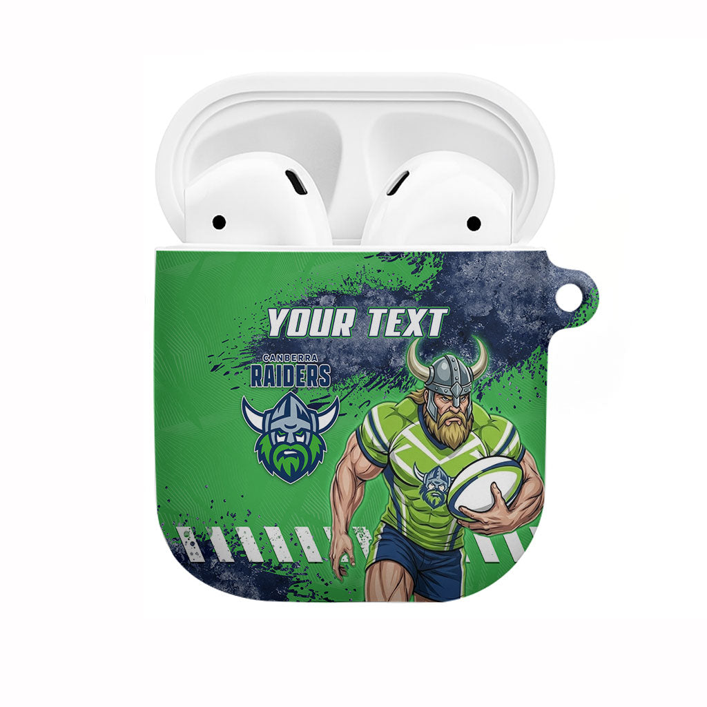 Personalised Canberra Raiders Rugby AirPods Case Viking Green Machine Mascot - Sporty Splash Art Style