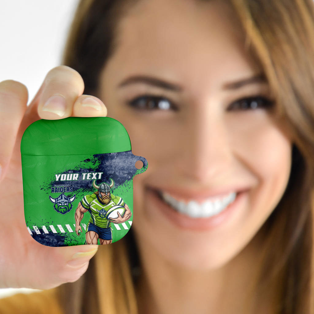 Personalised Canberra Raiders Rugby AirPods Case Viking Green Machine Mascot - Sporty Splash Art Style