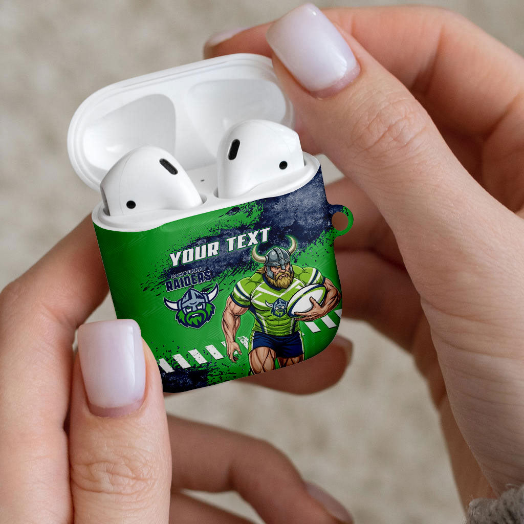 Personalised Canberra Raiders Rugby AirPods Case Viking Green Machine Mascot - Sporty Splash Art Style