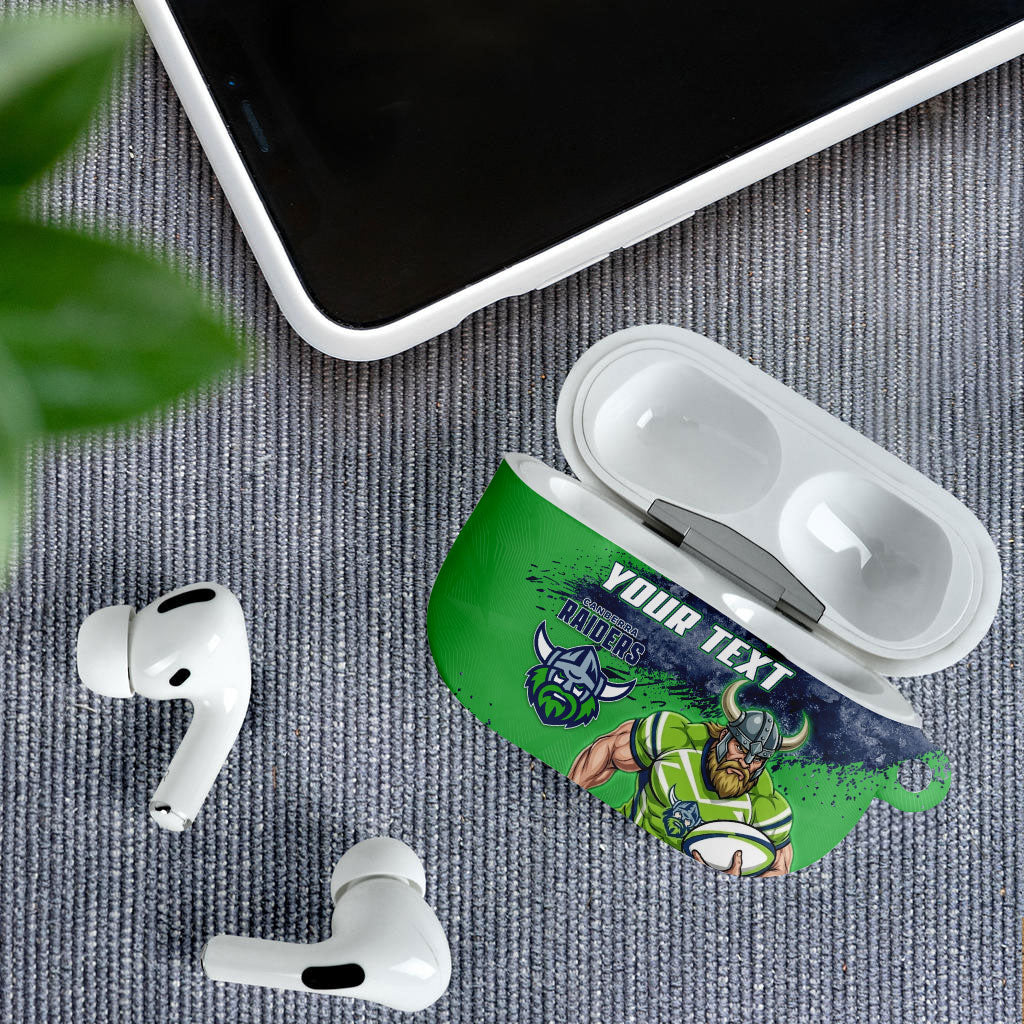 Personalised Canberra Raiders Rugby AirPods Case Viking Green Machine Mascot - Sporty Splash Art Style
