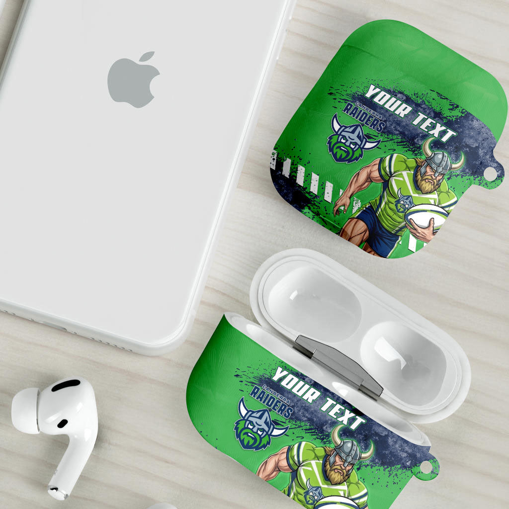 Personalised Canberra Raiders Rugby AirPods Case Viking Green Machine Mascot - Sporty Splash Art Style