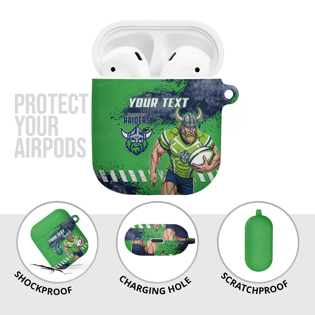 Personalised Canberra Raiders Rugby AirPods Case Viking Green Machine Mascot - Sporty Splash Art Style