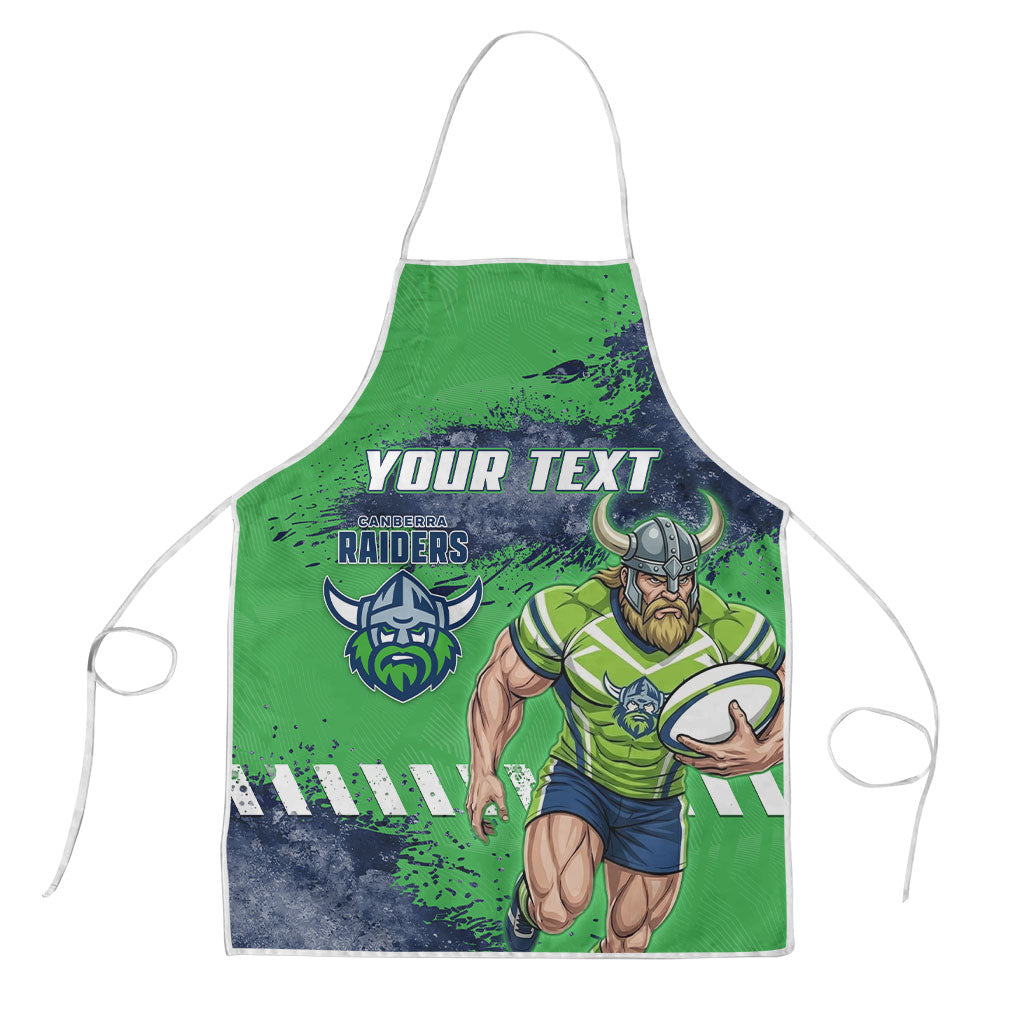 Personalised Canberra Raiders Rugby Apron Viking Green Machine Mascot - Sporty Splash Art Style