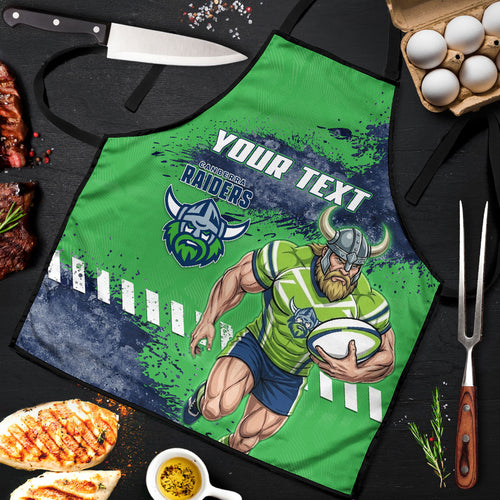 Personalised Canberra Raiders Rugby Apron Viking Green Machine Mascot - Sporty Splash Art Style