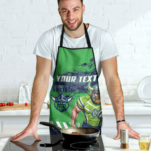 Personalised Canberra Raiders Rugby Apron Viking Green Machine Mascot - Sporty Splash Art Style