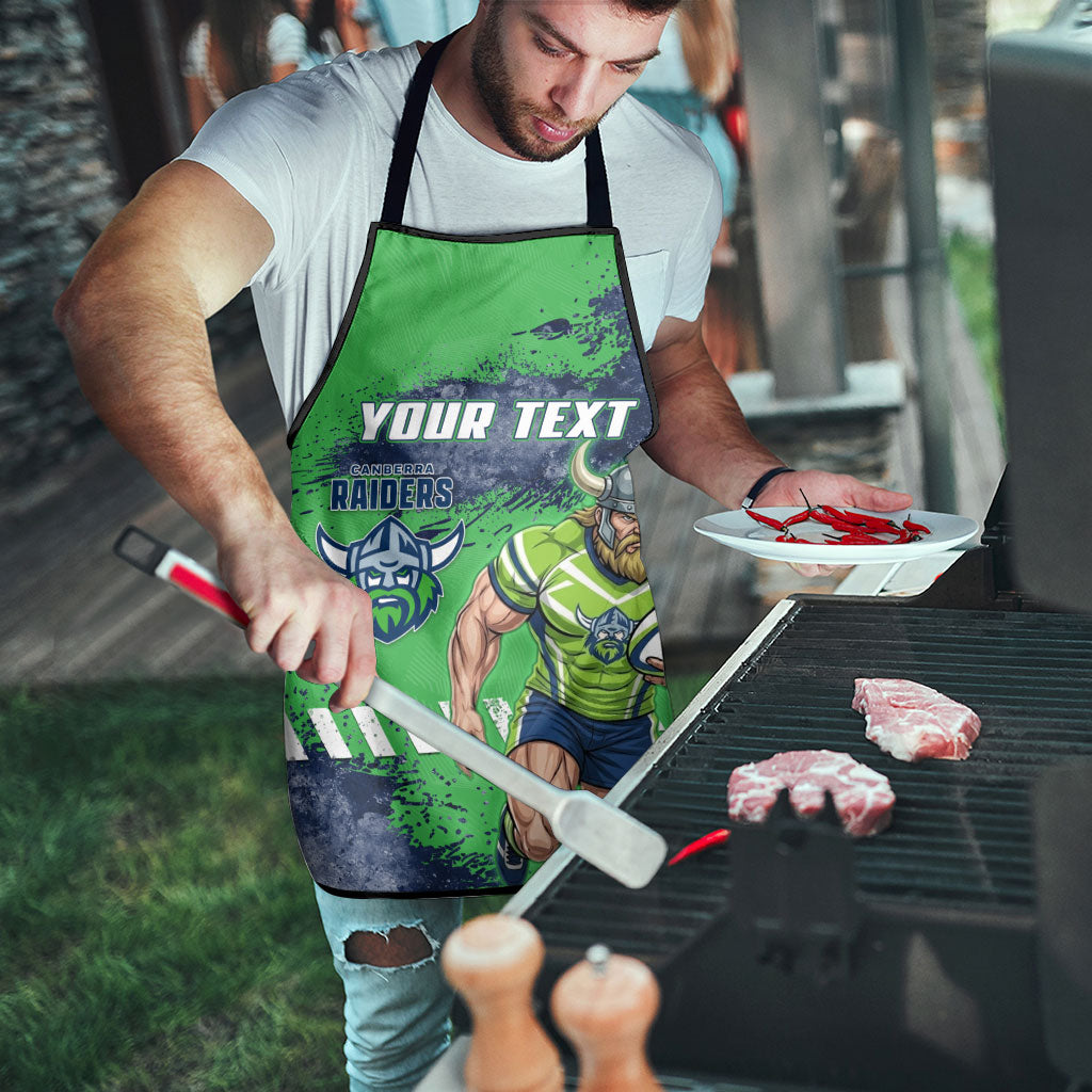 Personalised Canberra Raiders Rugby Apron Viking Green Machine Mascot - Sporty Splash Art Style