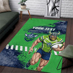Personalised Canberra Raiders Rugby Area Rug Viking Green Machine Mascot - Sporty Splash Art Style
