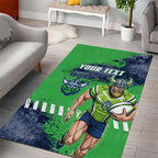 Personalised Canberra Raiders Rugby Area Rug Viking Green Machine Mascot - Sporty Splash Art Style