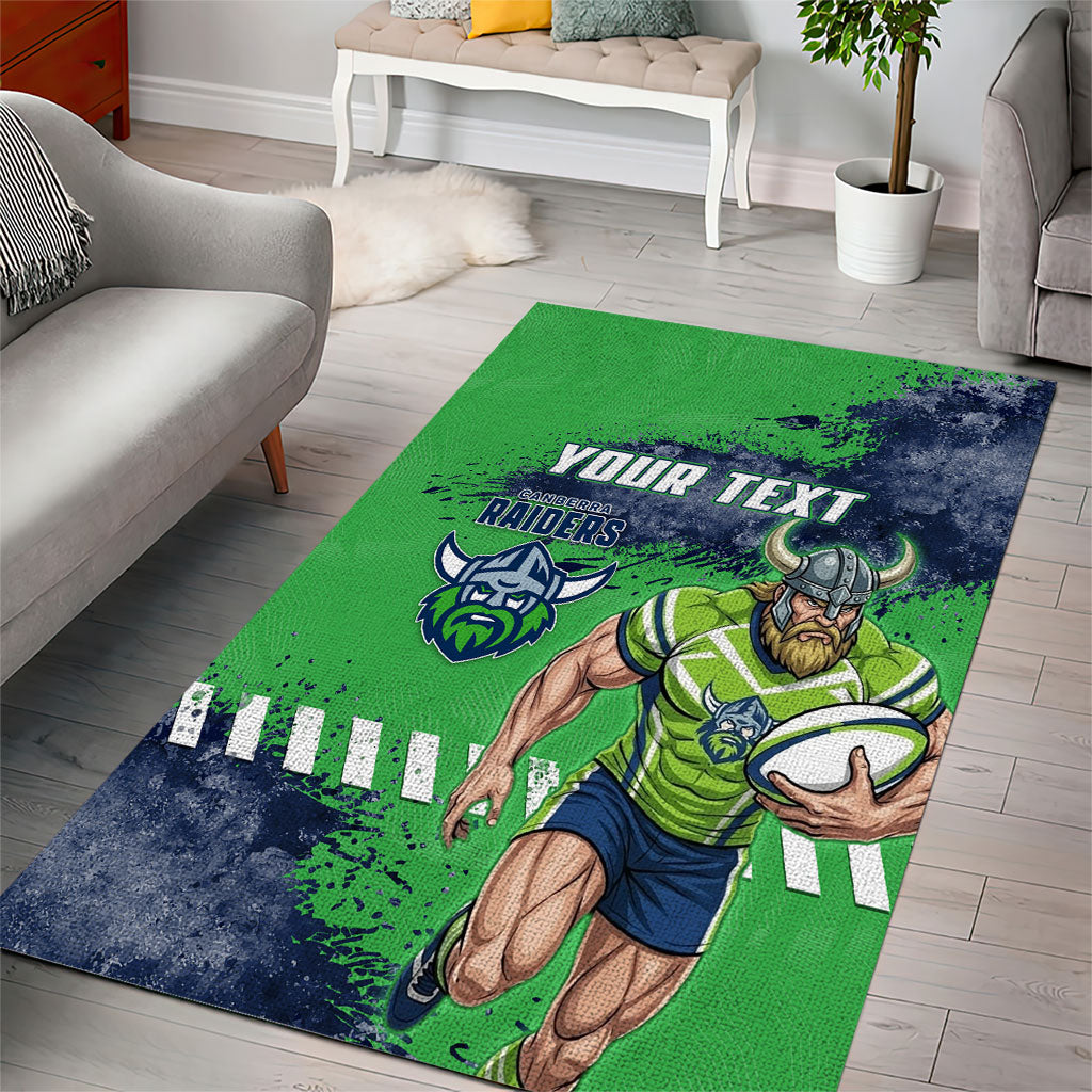 Personalised Canberra Raiders Rugby Area Rug Viking Green Machine Mascot - Sporty Splash Art Style